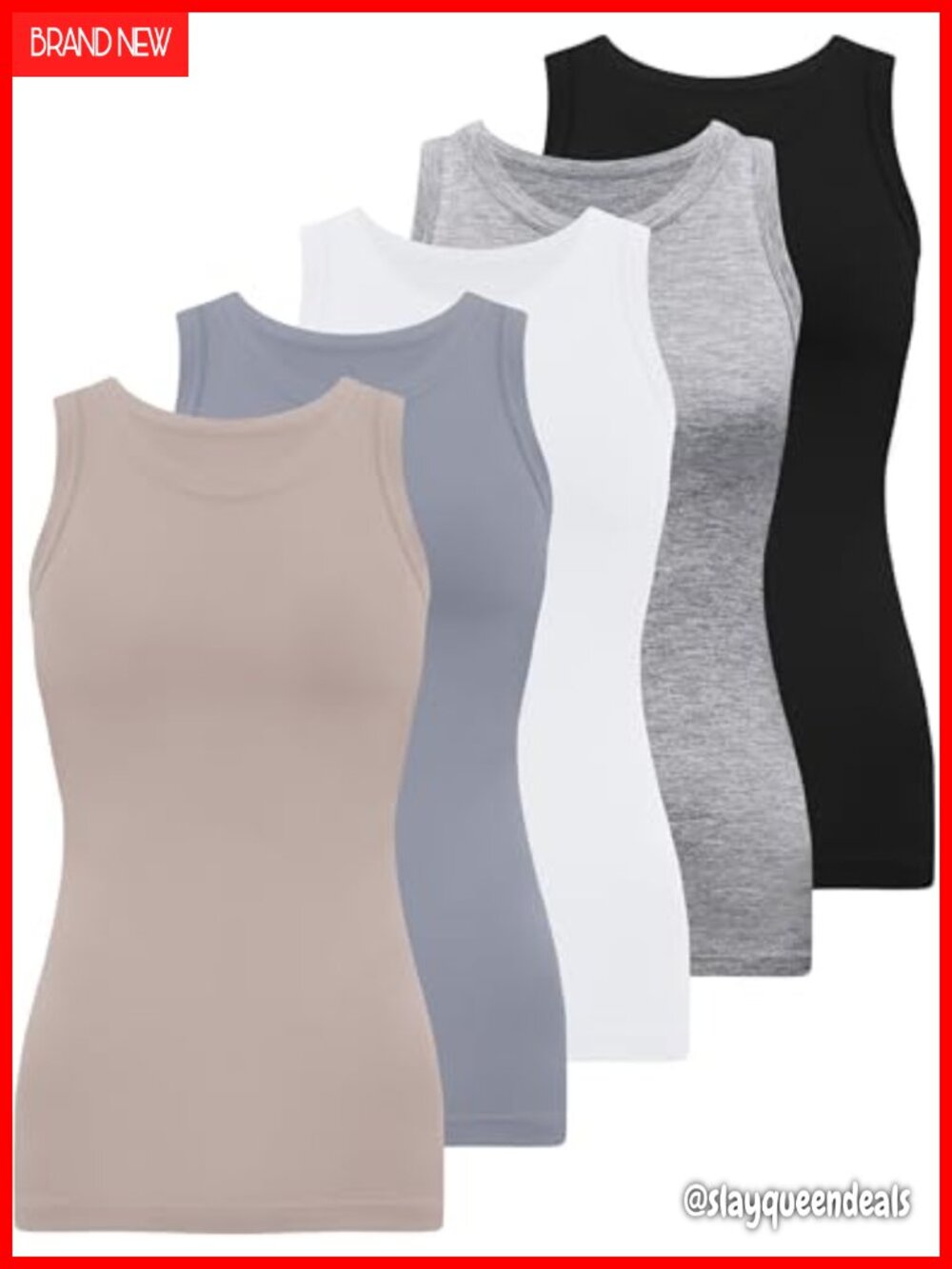 High Neck Sleeveless Tank Tops Slim Fit Crewneck 5 Pack
